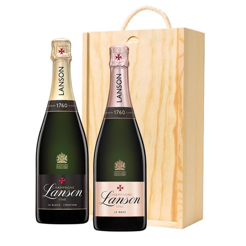 Lanson La Black Brut And Lanson La Rose Two Bottle Wooden Gift Boxed (2x75cl)